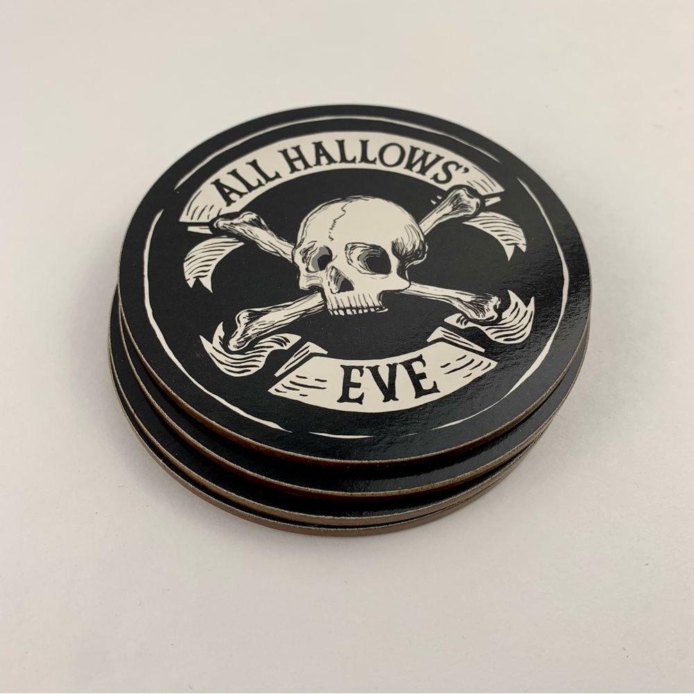 (2) 4 pack Halloween Coasters All Hallow's Eve w/ skull and Crossbones Threshold